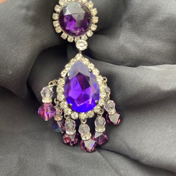 Vintage 1980’s Lawrence VRBA  purple Drop  clip on Earrings - Picture 2 of 6
